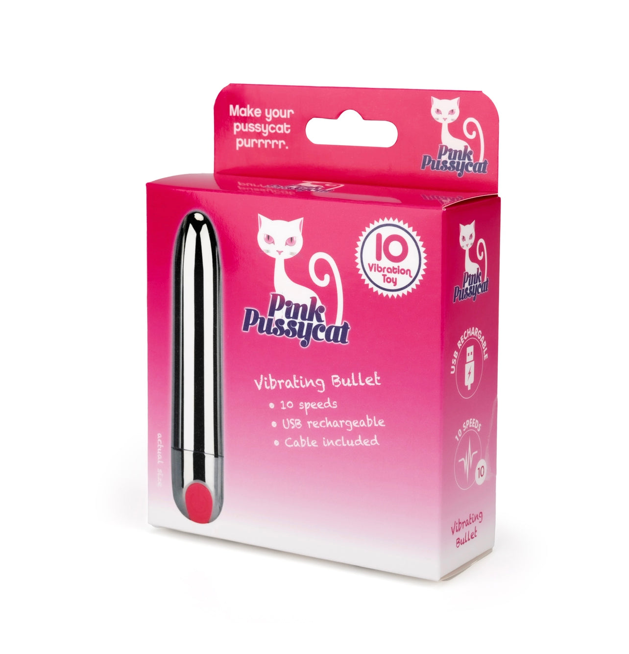 Pink Pussycat Silver Bullet Rechargeable Vibrator - Chrome
