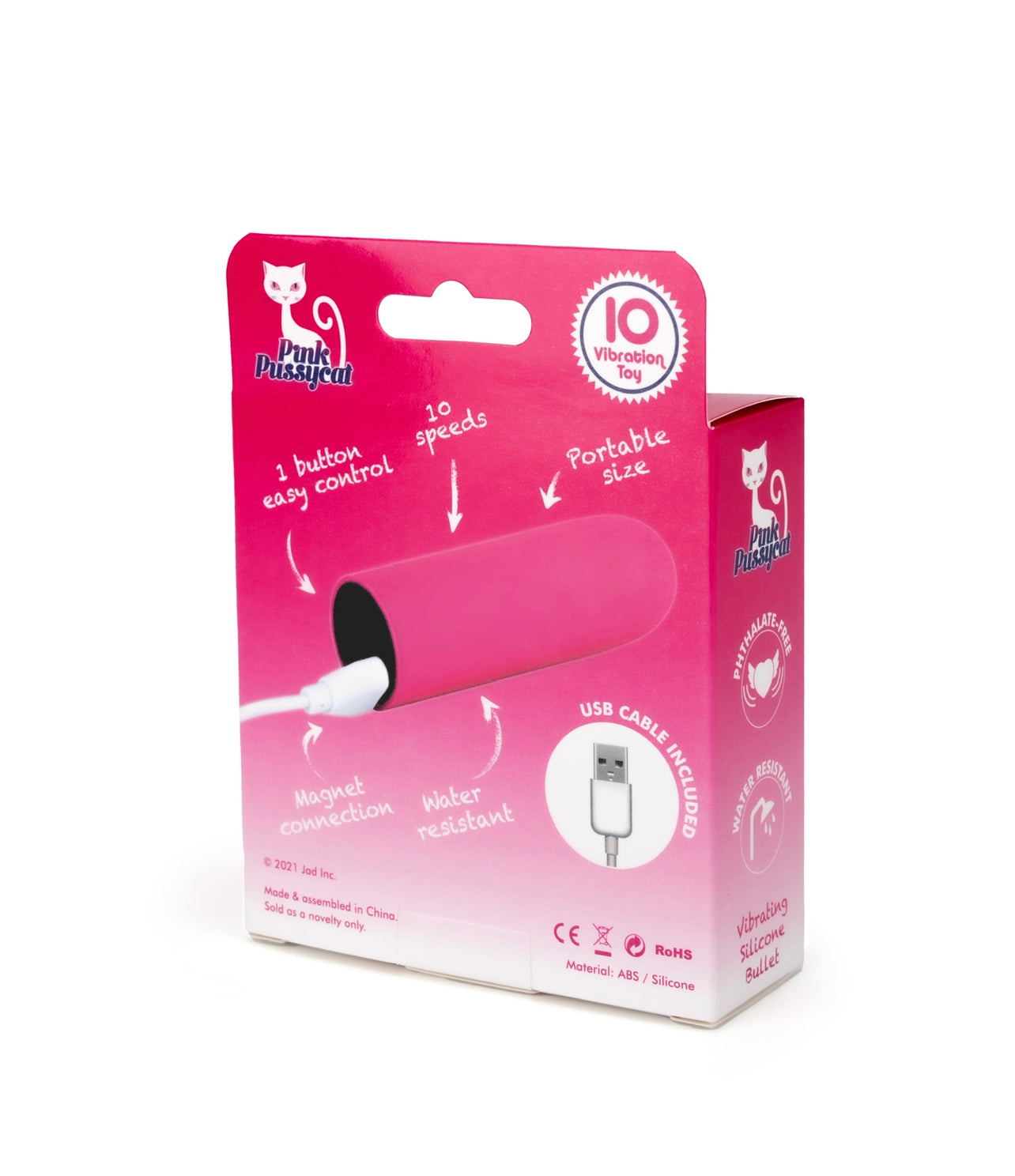 Pink Pussycat Silicone Bullet Rechargeable Vibrator - Pink