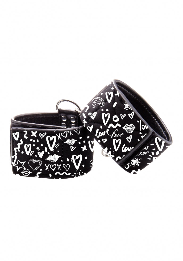 Printed Hand Cuffs - Love Street Art Fasion - Black