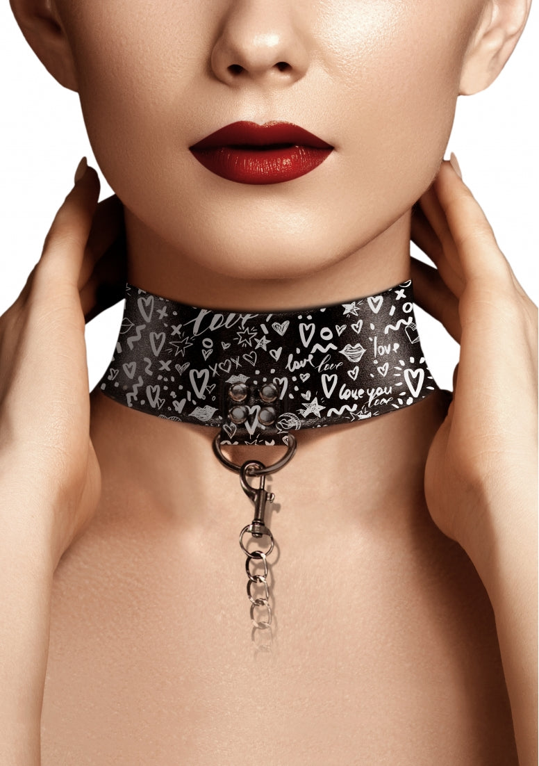 Collar With Leash - Love Street Art Fasion - Black