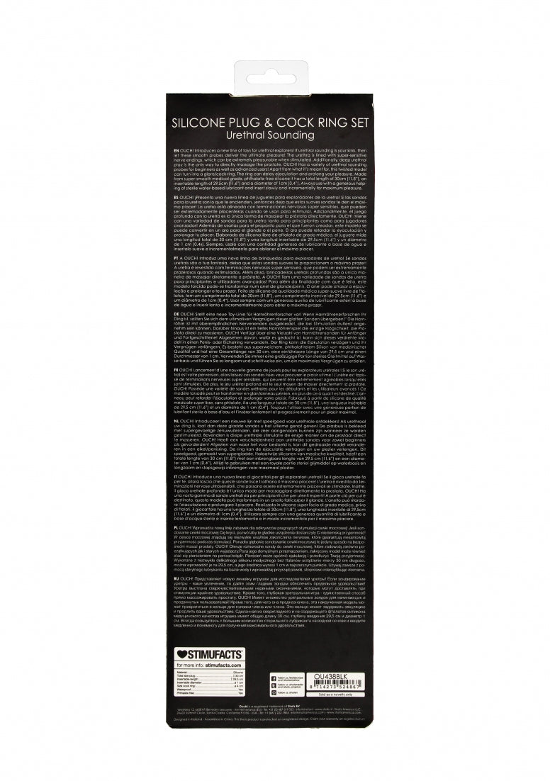 Silicone Plug & Cock Ring Set - Urethral Sounding - Black