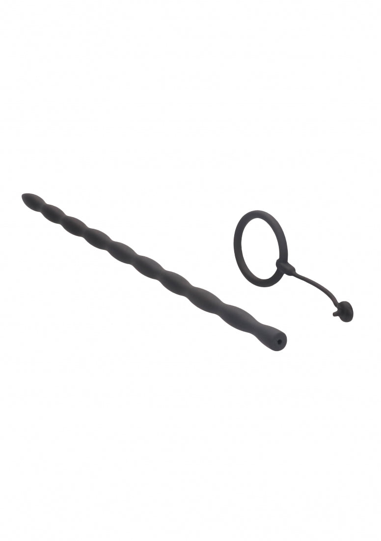 Silicone Plug & Cock Ring Set - Urethral Sounding - Black