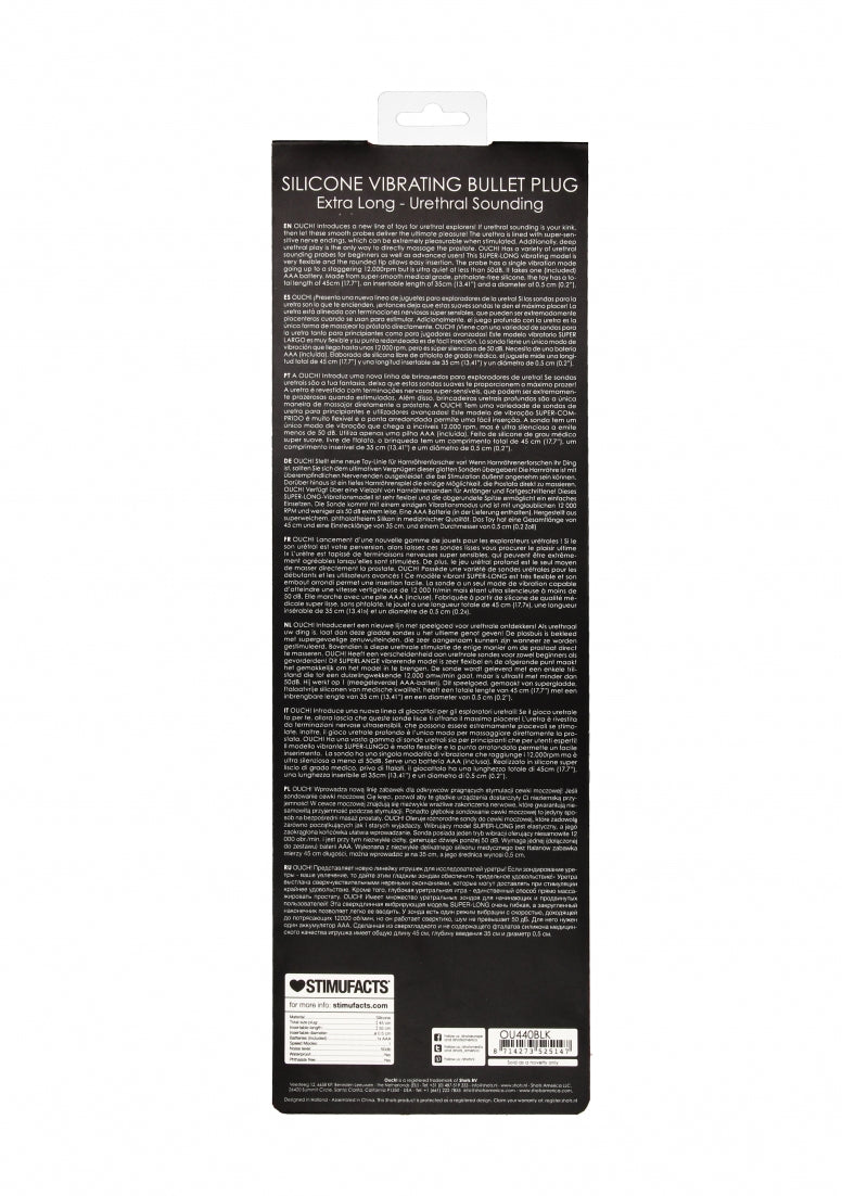 Silcone Vibrating Bullet Plug Extra Long - Urethral Sounding - Black