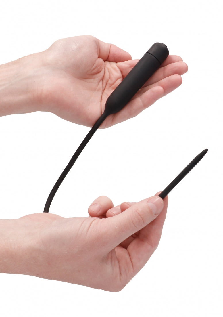 Silcone Vibrating Bullet Plug Extra Long - Urethral Sounding - Black