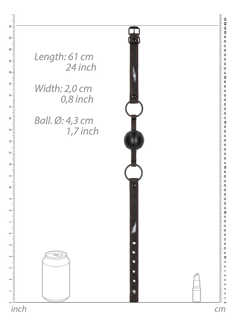 Breathable Ball Gag - With Roughend Denim Straps - Black