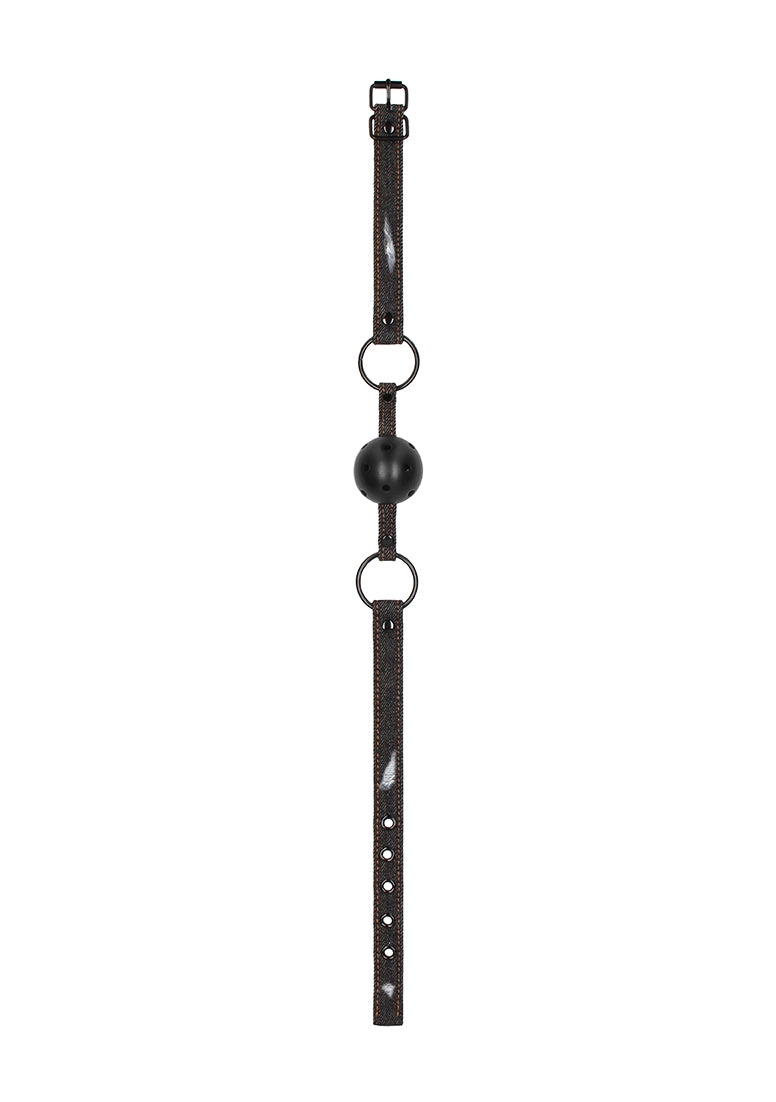 Breathable Ball Gag - With Roughend Denim Straps - Black