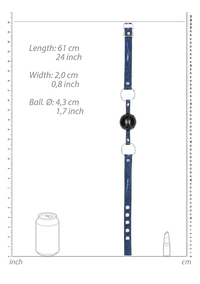 Breathable Ball Gag - With Roughend Denim Straps - Blue