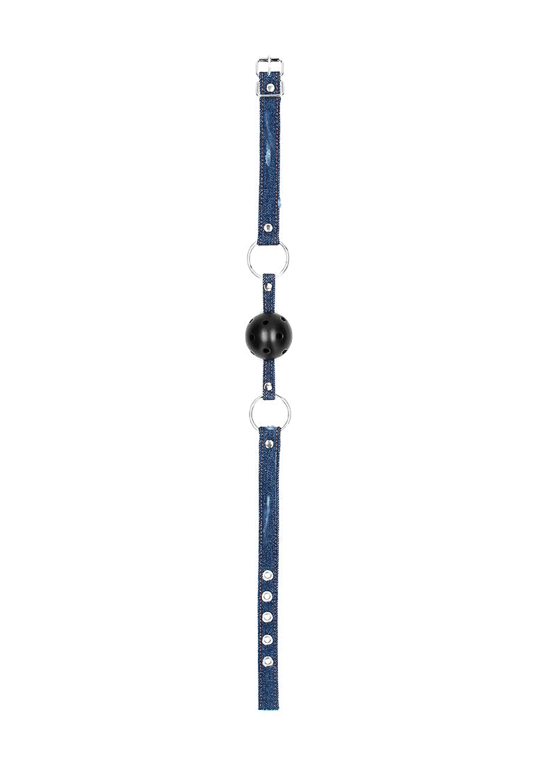 Breathable Ball Gag - With Roughend Denim Straps - Blue