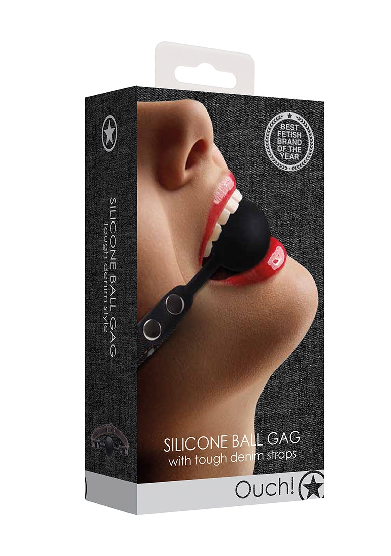 Silicone Ball Gag - With Roughend Denim Straps - Black