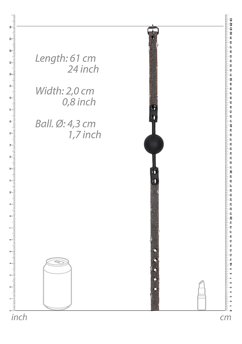 Silicone Ball Gag - With Roughend Denim Straps - Black