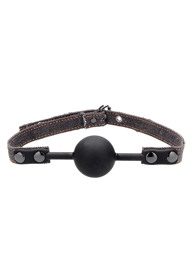 Silicone Ball Gag - With Roughend Denim Straps - Black