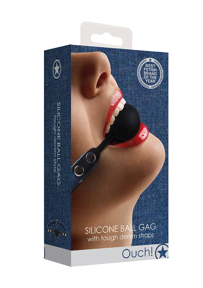 Silicone Ball Gag - With Roughend Denim Straps - Blue