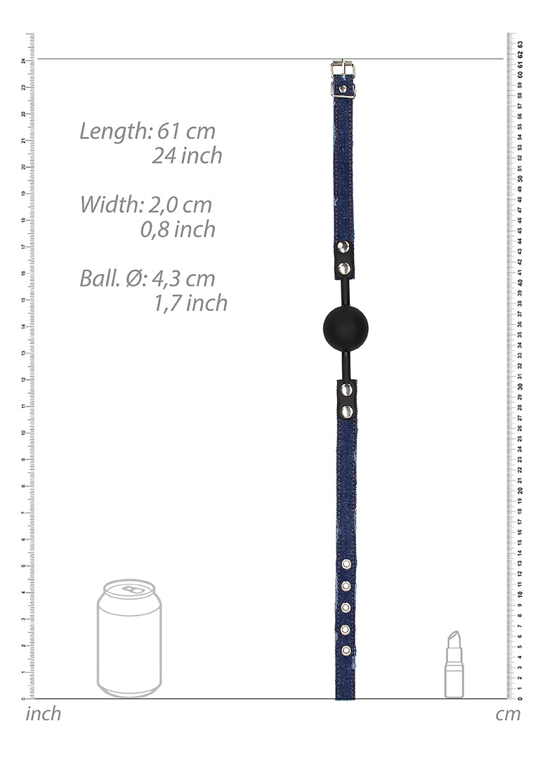 Silicone Ball Gag - With Roughend Denim Straps - Blue