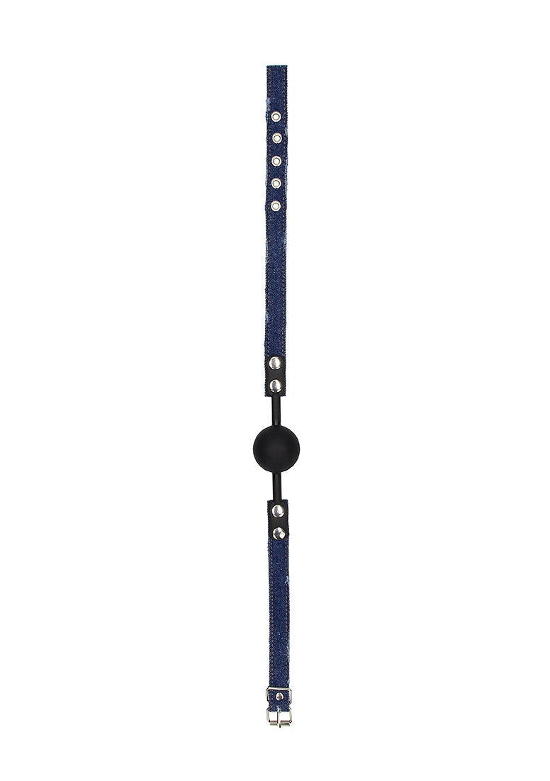 Silicone Ball Gag - With Roughend Denim Straps - Blue