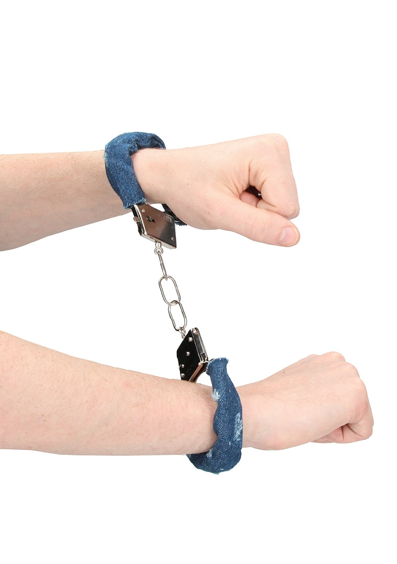 Denim Metal Handcuffs - Roughend Denim Style - Blue