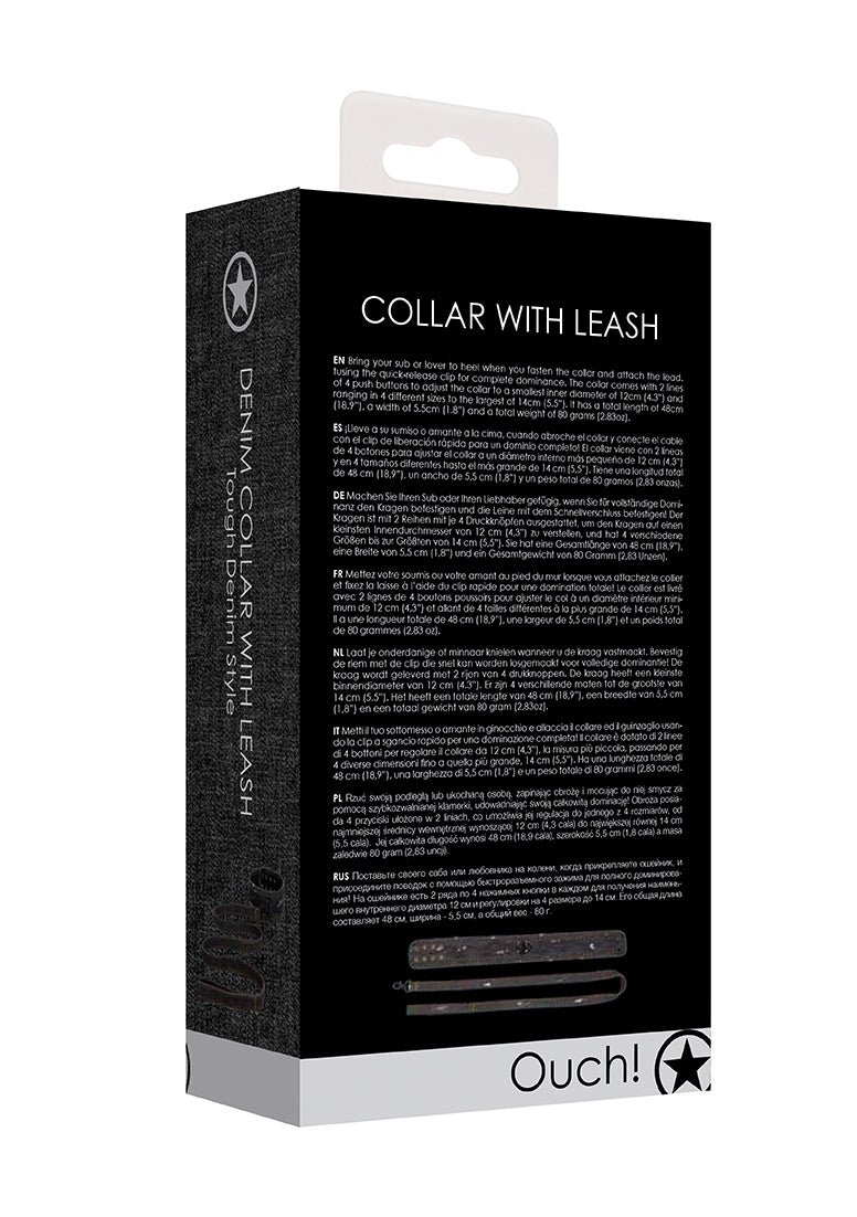 Denim Collar - With Leash - Roughend Denim Style - Black