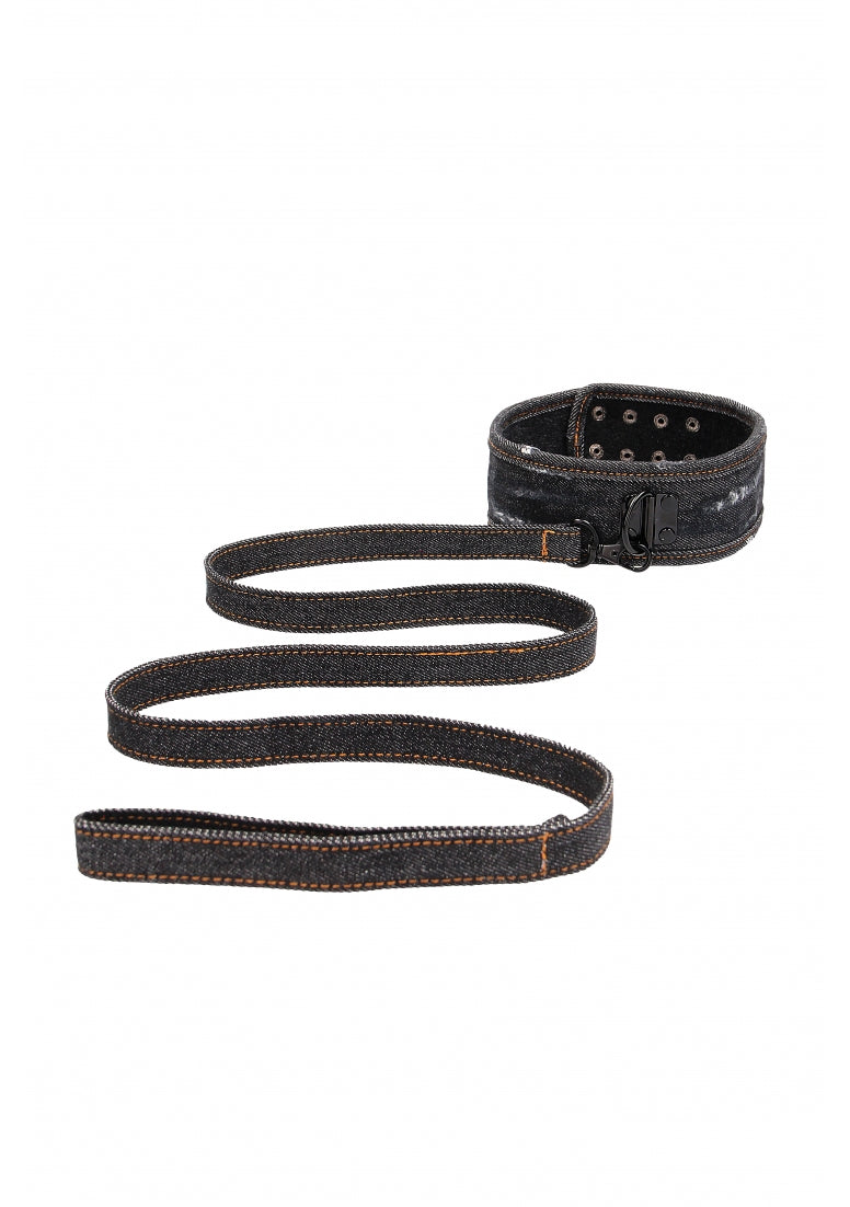 Denim Collar - With Leash - Roughend Denim Style - Black