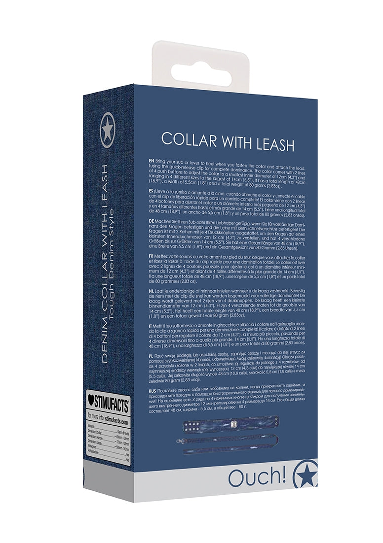 Denim Collar - With Leash - Roughend Denim Style - Blue