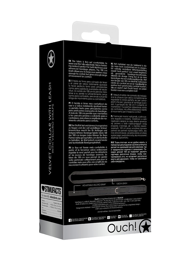 Velvet & Velcro Adjustable Collar With Leash