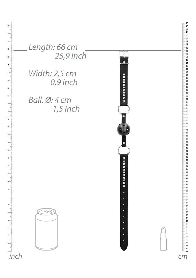 Breathable Ball Gag - With Diamond Studded Straps - Black