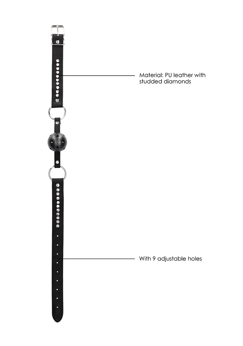 Breathable Ball Gag - With Diamond Studded Straps - Black