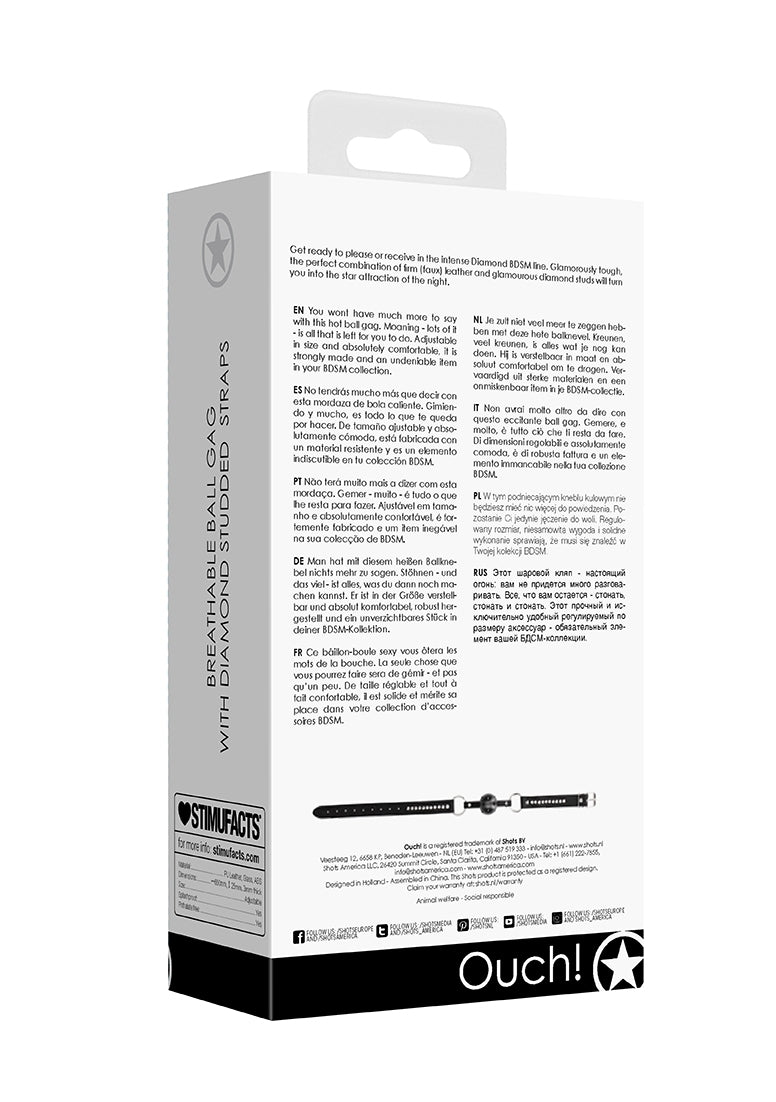 Breathable Ball Gag - With Diamond Studded Straps - Black