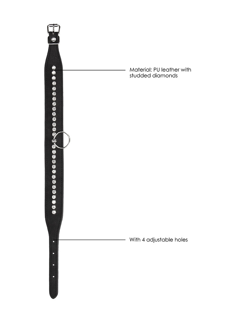 Diamond Studded Collar With Leash - Black