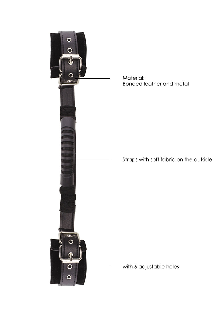 Bonded Leather Hand Cuffs With Handle - With Adjustable Straps