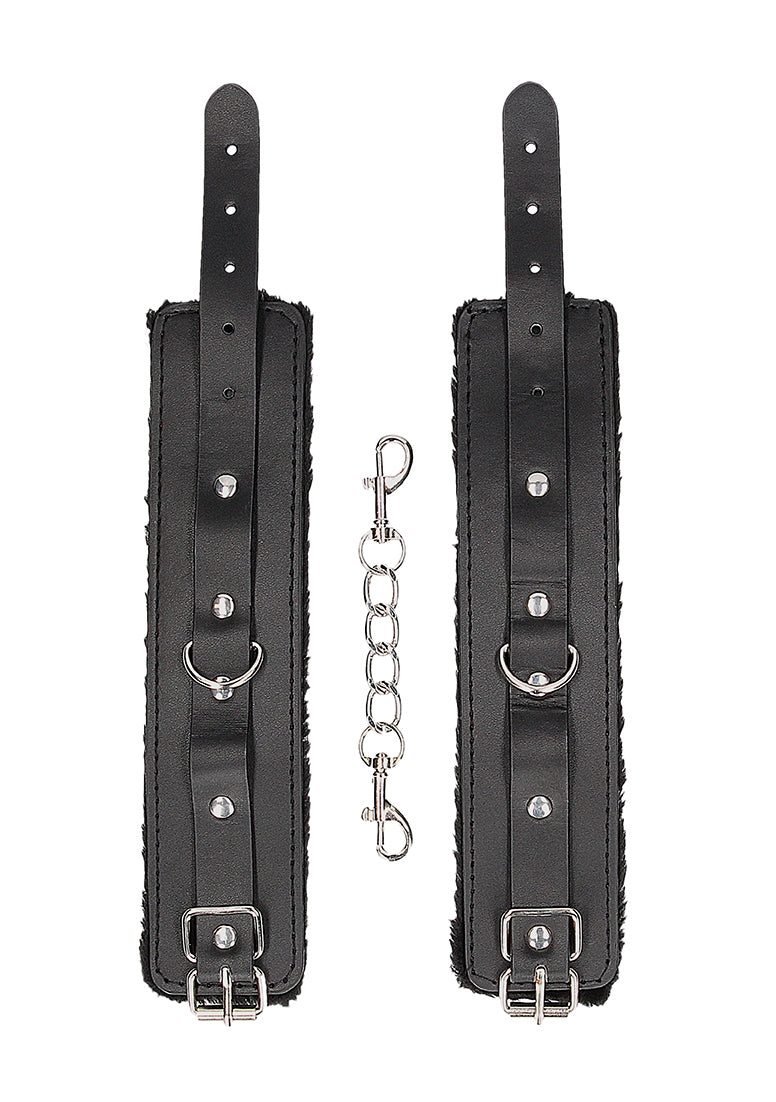 Plush Bonded Leather Hand Cuffs - With Adjustable Straps