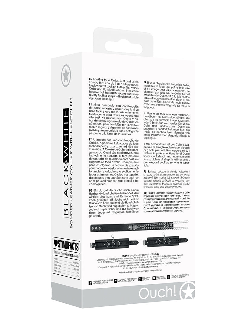 Bonded Leather Collar With Hand Cuffs - With Adjustable Straps And Chain