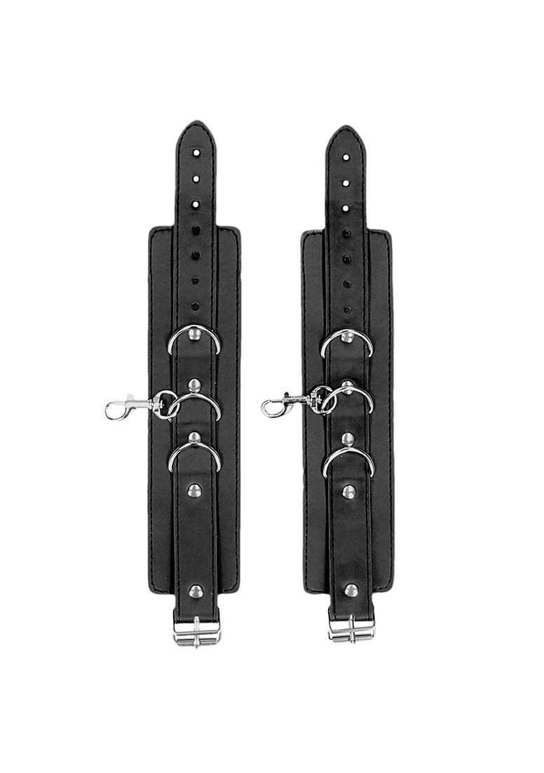 Bonded Leather Collar With Hand Cuffs - With Adjustable Straps And Chain