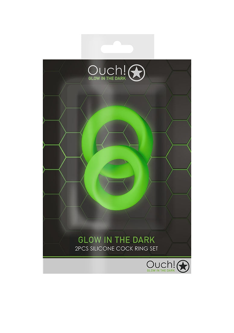 2 Pcs Cock Ring Set - Glow In The Dark