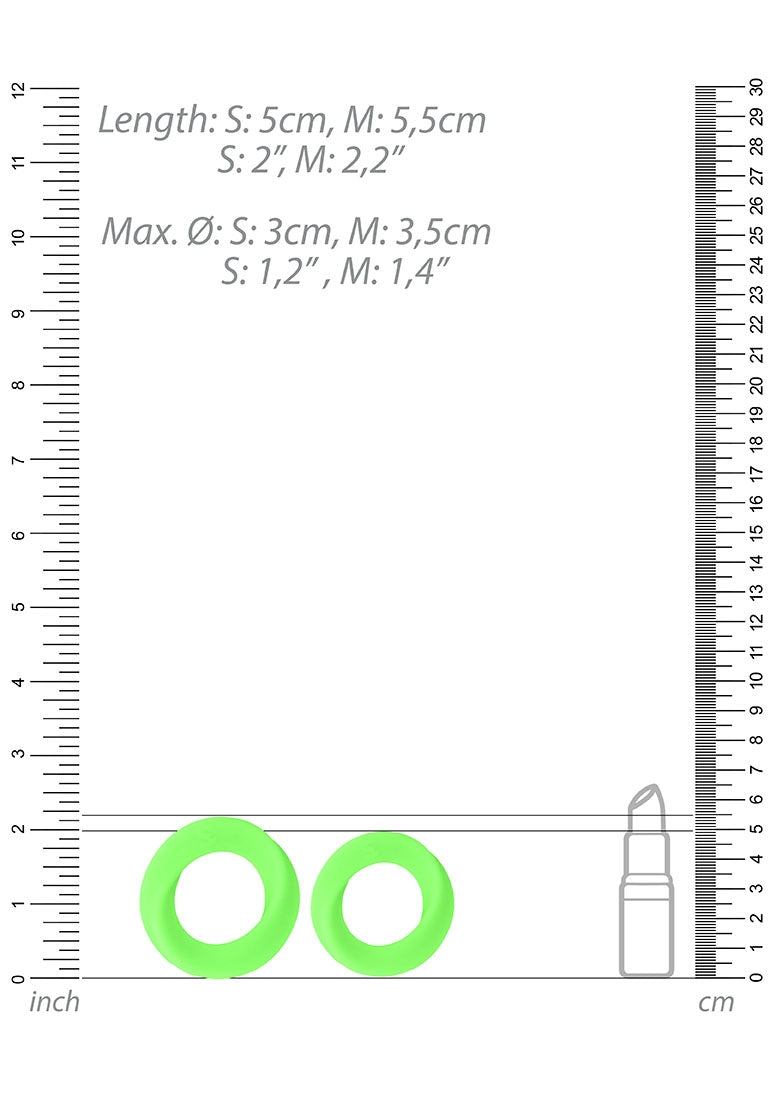 2 Pcs Cock Ring Set - Glow In The Dark