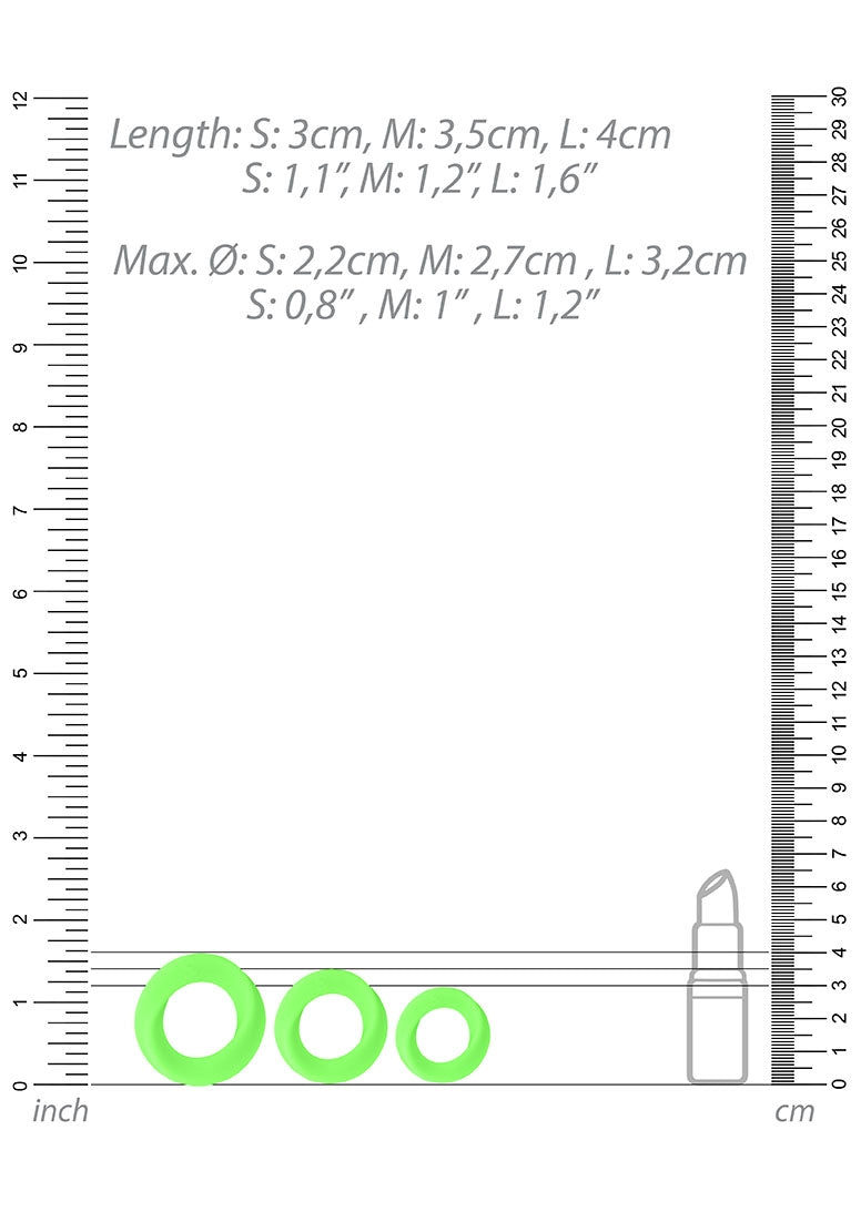 3 Pcs Cock Ring Set - Glow In The Dark