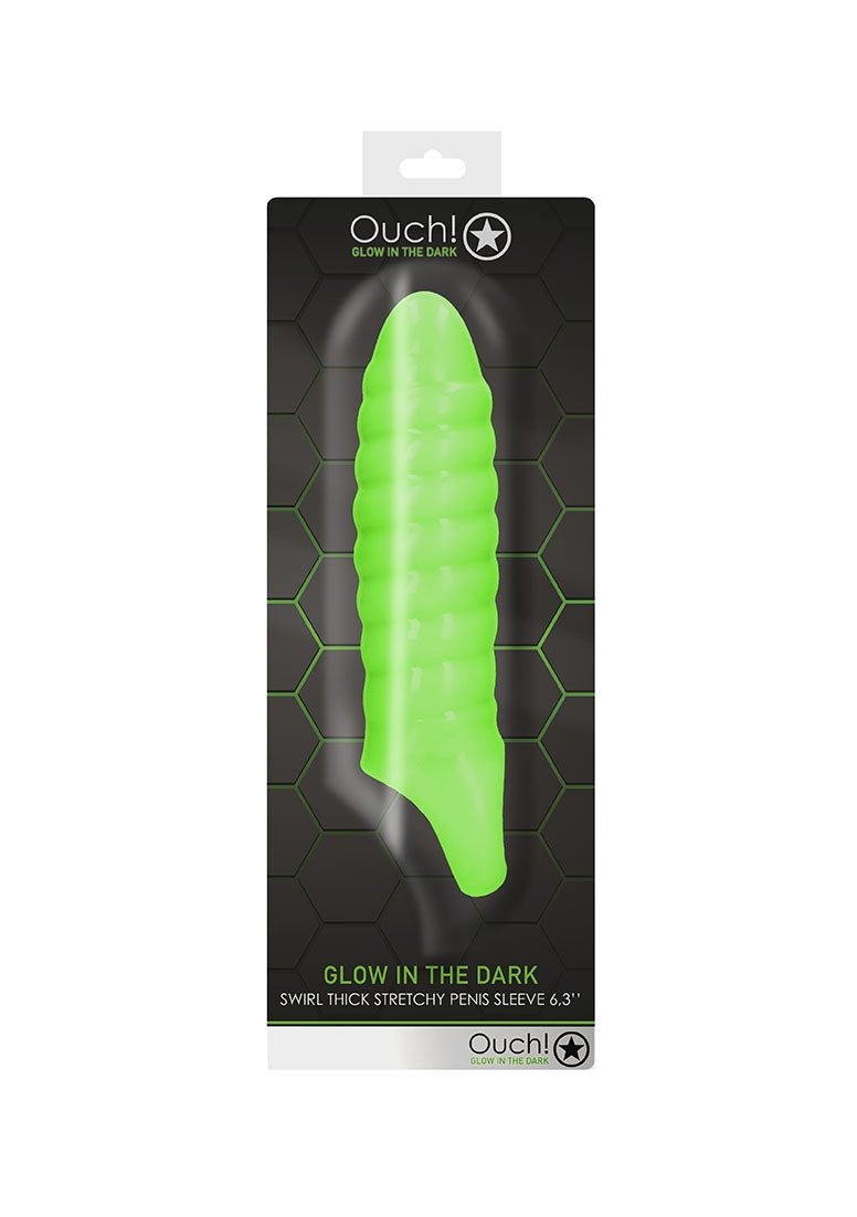 Swirl Thick Stretchy Penis Sleeve - Glow In The Dark