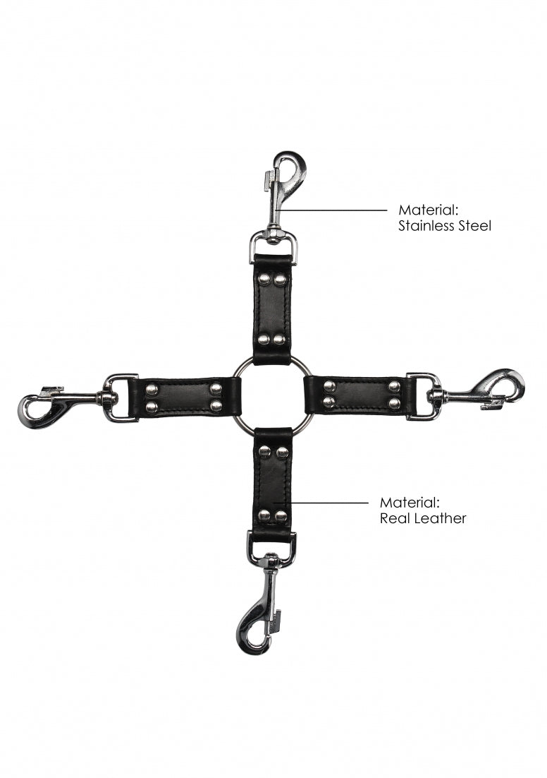 4-way Leather Hogtie Cross - Black