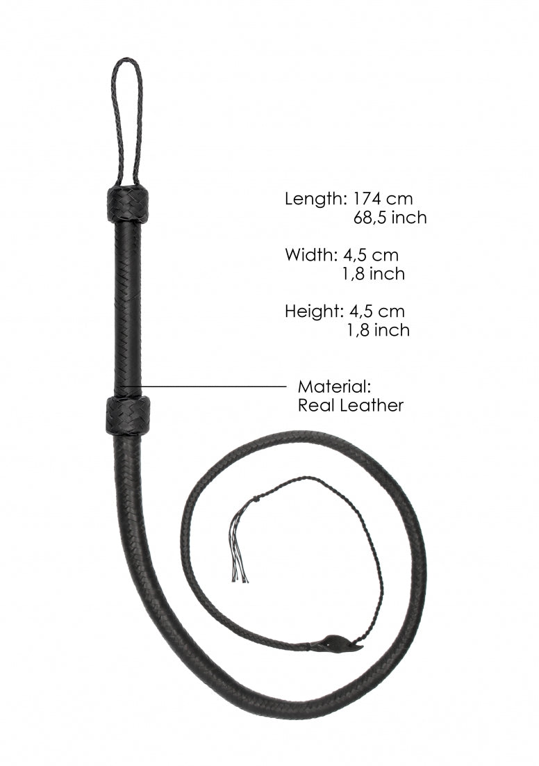 Real Leather Bullwhip - Black