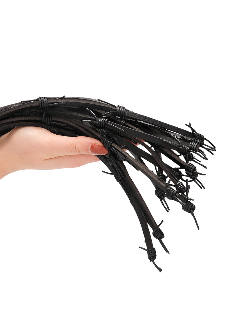 Saddle Leather With Barbed Wire Flogger 30"" - Black