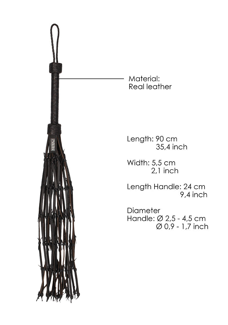 Saddle Leather With Barbed Wire Flogger 30"" - Black