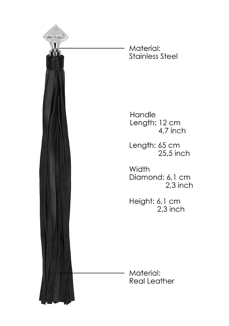 Sparkling Pointed Handle Leather Flogger - Black