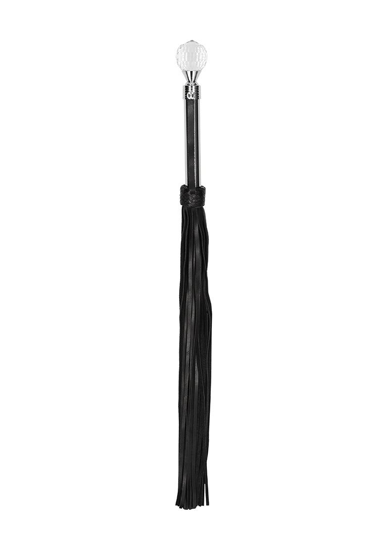Sparkling Round Metal Handle Leather Flogger - Black