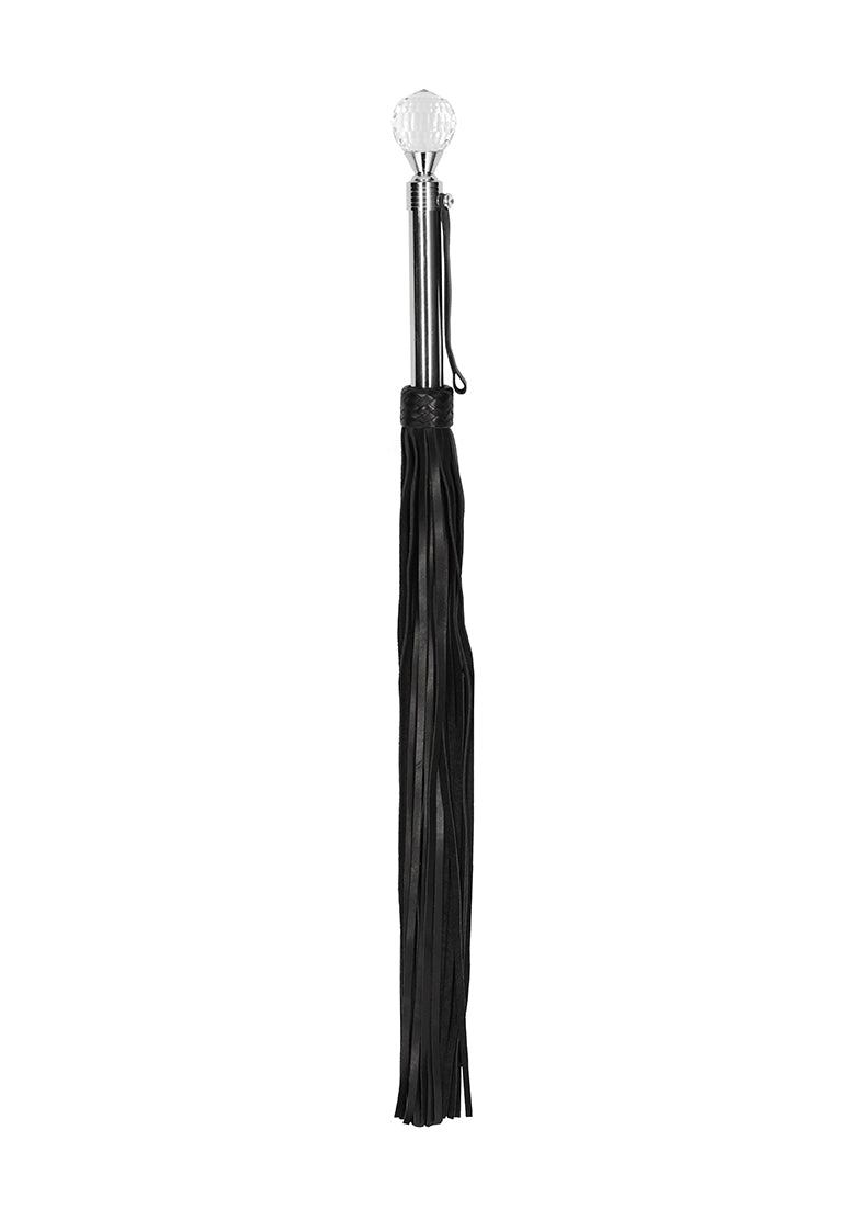 Sparkling Round Metal Handle Leather Flogger - Black
