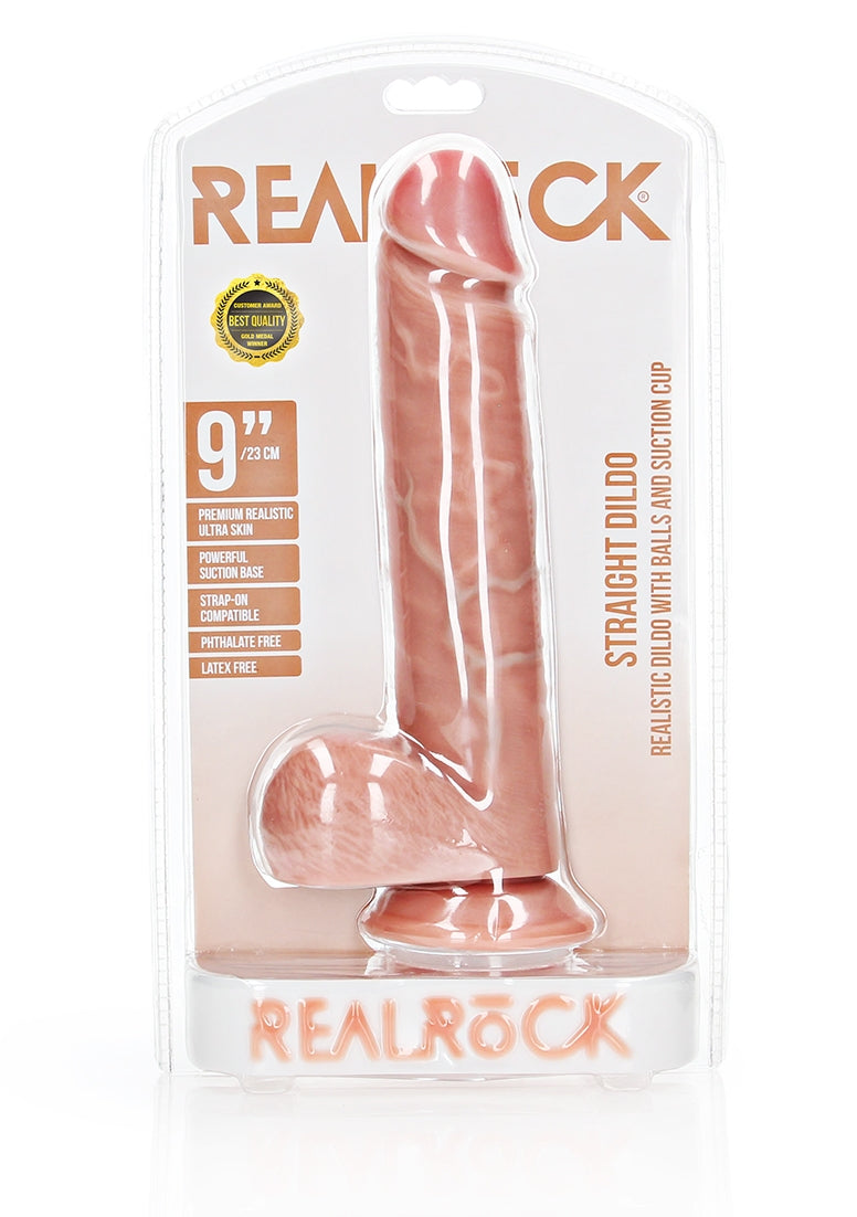 Straight Realistic Dildo Balls Suction Cup - 9''/ 23 Cm