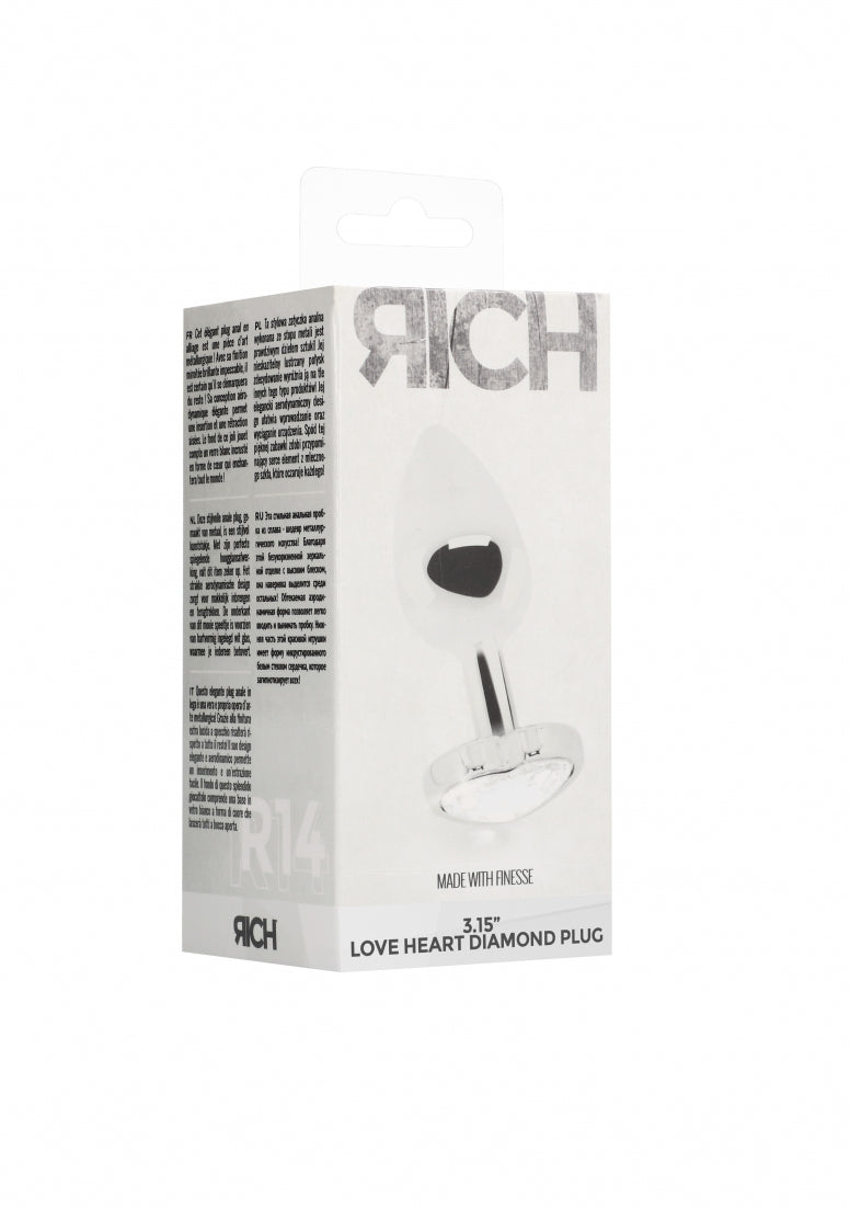 Love Heart Diamond Plug - 3.15 Inch - Silver