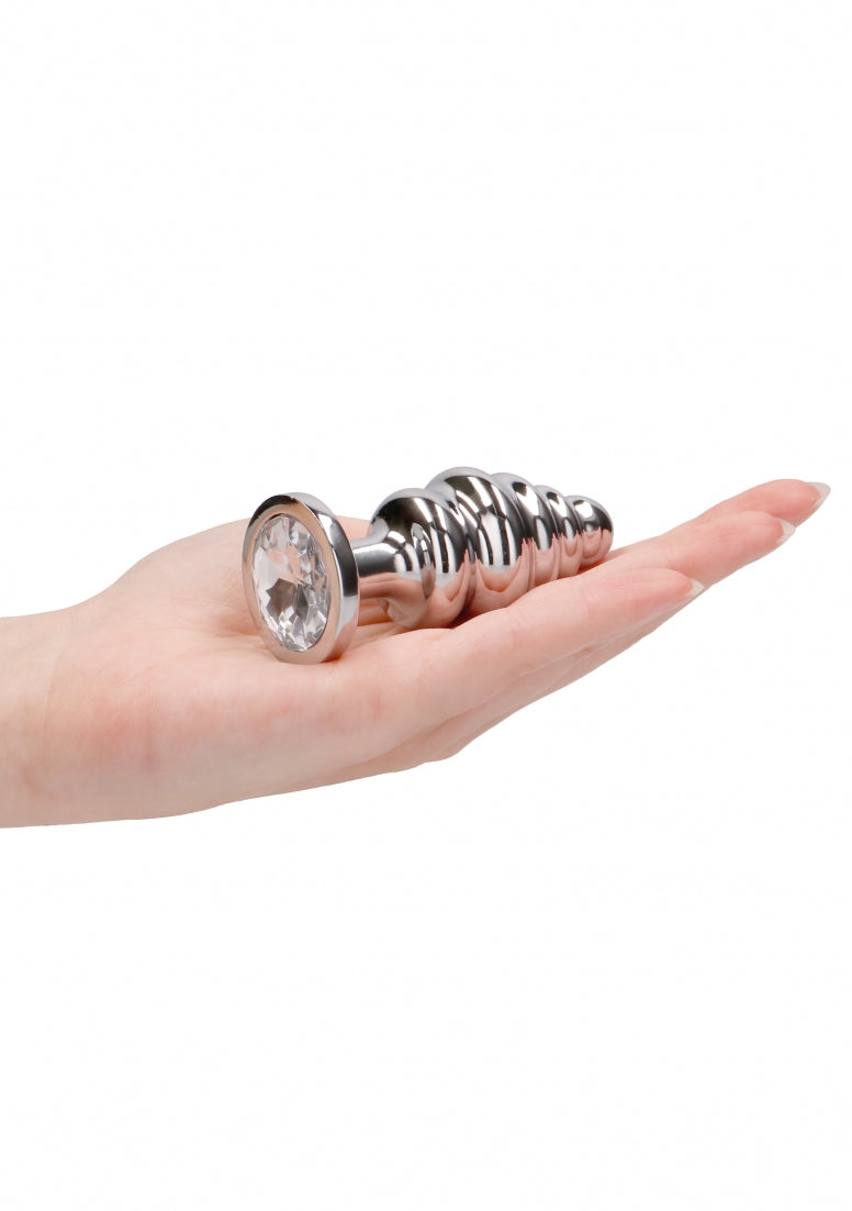Ribbed Diamond Plug - 3.15 Inch - Silver