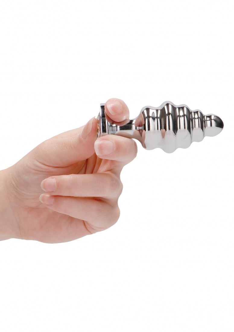 Ribbed Diamond Plug - 3.15 Inch - Silver