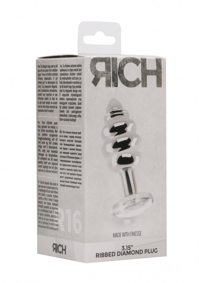 Ribbed Diamond Plug - 3.15 Inch - Silver