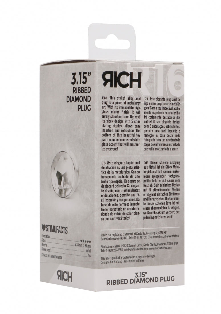 Ribbed Diamond Plug - 3.15 Inch - Silver