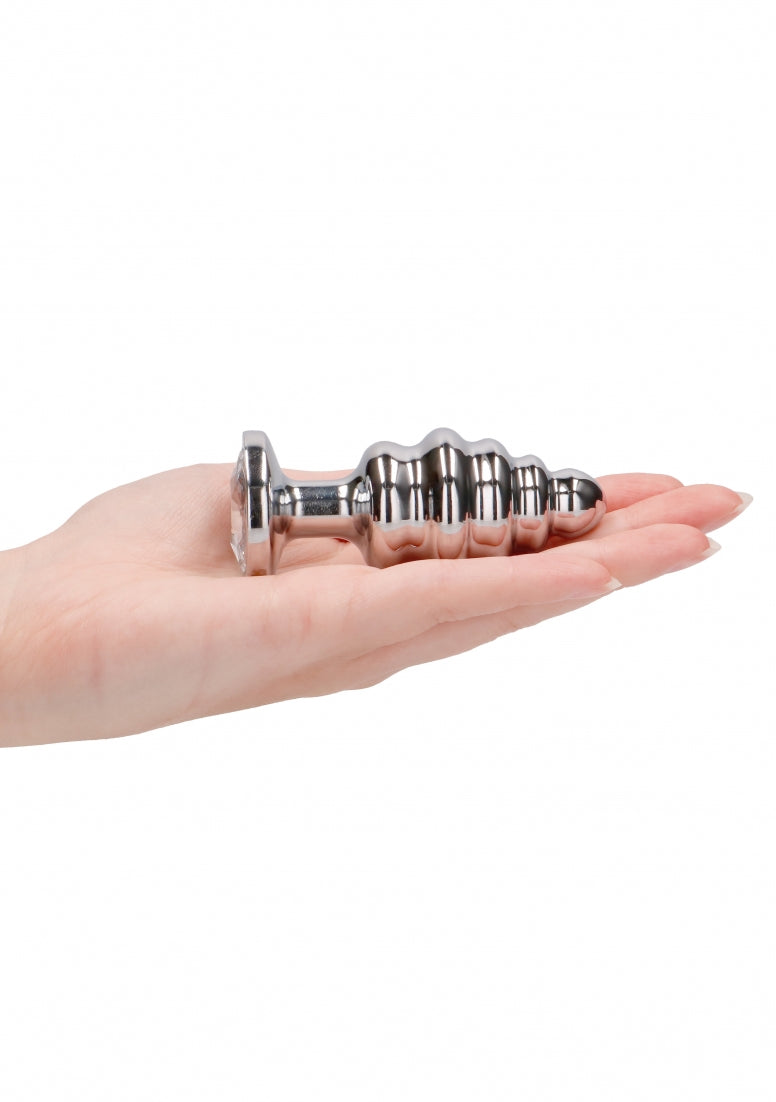 Ribbed Diamond Plug - 3.15 Inch - Silver