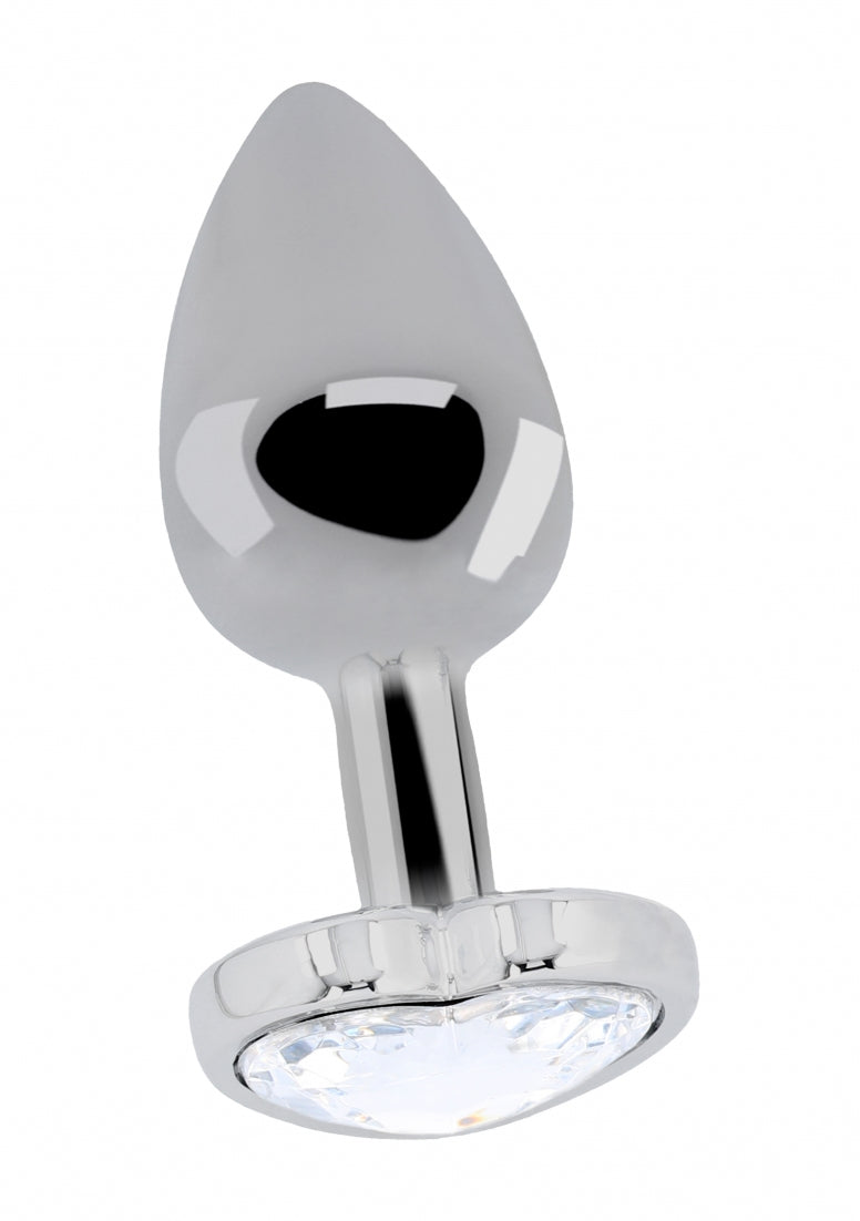 Love Heart Diamond Plug - 3.75 Inch - Silver